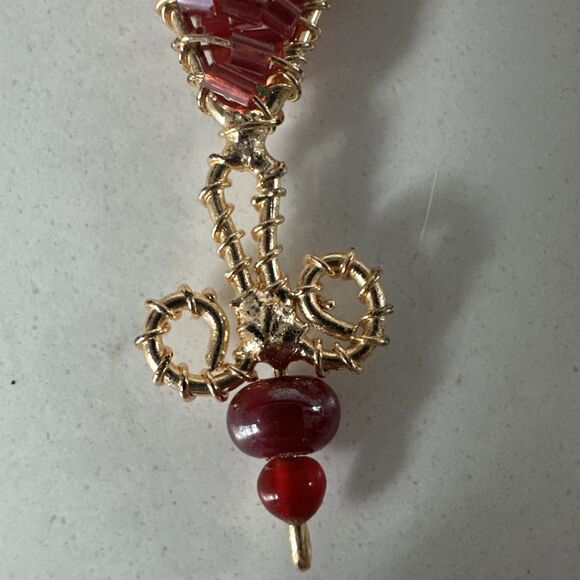 Czech Beaded Snowflake Christmas Ornament Red Bead Holiday Decor - Picture 6 of 10